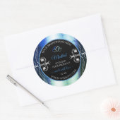 Uitstekende blauwe Blauwgroen zwarte productlabel Ronde Sticker (Envelop)