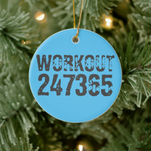 Uitstekende en gekraste tekst Werkout 247365 blauw Keramisch Ornament