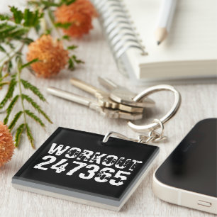 Uitstekende en gekraste tekst Werkout 247365 wit Sleutelhanger
