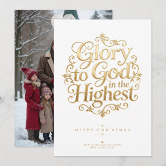 Uitstekende Heerlijkheid aan God Gouden Kerst Foto Feestdagenkaart