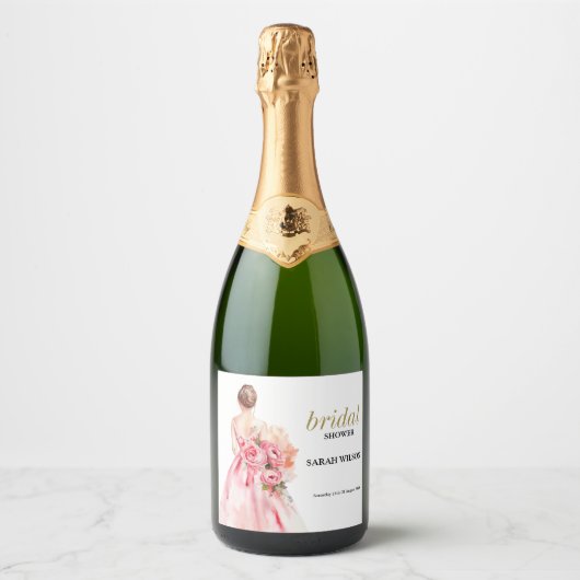 Uitstekende minimale Waterverf bruiloft Vrijgezell Sparkling Wijnetiket (Voorkant)