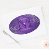 Uitstekende Paarse Scroll Monogram Paarse Sticker (Envelop)