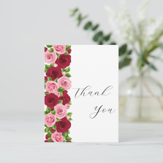 Uitstekende rode en roze bloemen dank u kaart (Staand voorkant)