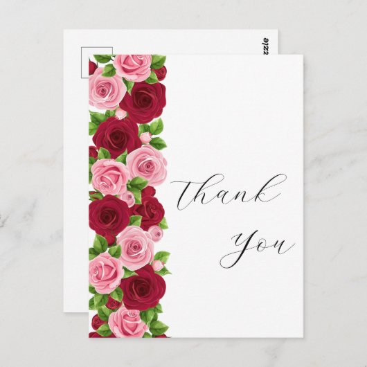 Uitstekende rode en roze bloemen dank u kaart (Voorkant / Achterkant)