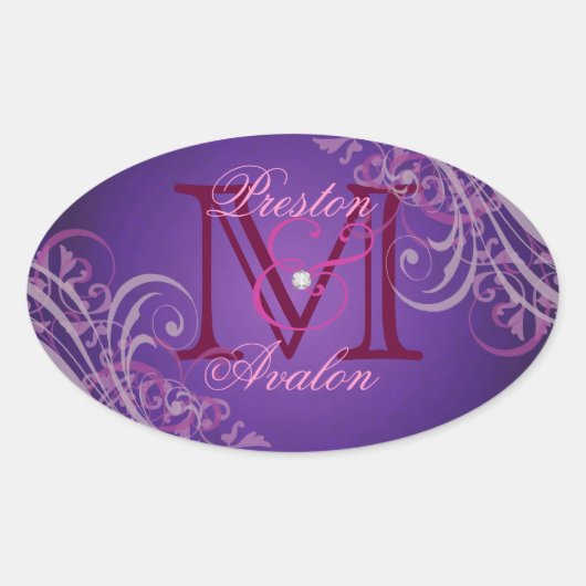 Uitstekende Roze Scroll Monogram Paarse Sticker (Voorkant)