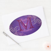 Uitstekende Roze Scroll Monogram Paarse Sticker (Envelop)
