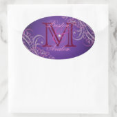 Uitstekende Roze Scroll Monogram Paarse Sticker (Tas)