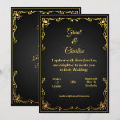 Uitstekende trouwkaart, goud en zwart kaart (Voorkant / Achterkant)