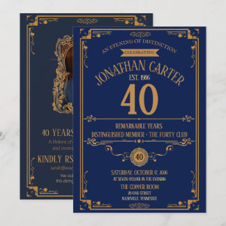 Uitstekende Veertig Club Navy Goud 40e Verjaardag Kaart