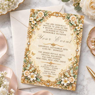 Uitstekende Vlinder Bloemen Glamour Evenement Kaart