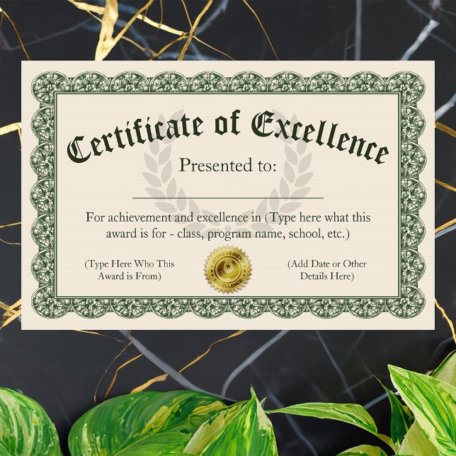 Uitstekingscertificaat,  gunning (customizable certificate of excellence)