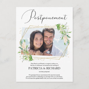Uitstel Bruiloft Groene Foto Aankondiging Briefkaart
