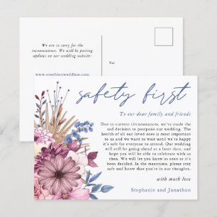 Uitstel Bruiloft Veiligheid Eerst COVID Bloemen Aankondigingskaart