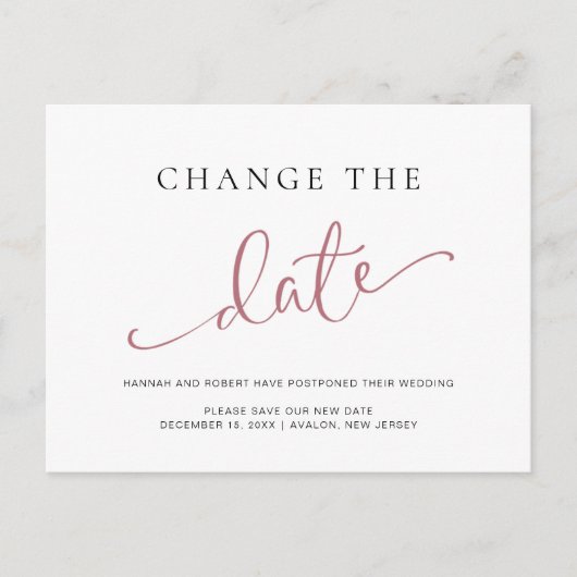 Uitstel Huwelijk Wijzig de Datum Roos Zwart Aankondigingskaart (Voorkant)