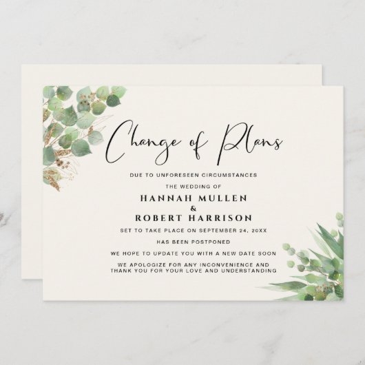 Uitstel Huwelijk Wijziging Plannen Eucalyptus Crèm Aankondiging (Voorkant / Achterkant)