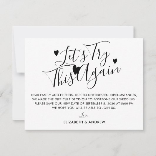 Uitstel van de bruiloft Plan wijzigen Probeer het Aankondiging (Voorkant)