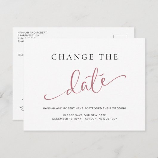Uitstel van de bruiloft Verander de datum Roos Zwa Aankondigingskaart (Voorkant / Achterkant)