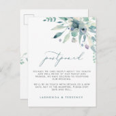 Uitstel van delicate blauwe bloemige bruiloft aankondigingskaart (Voorkant / Achterkant)