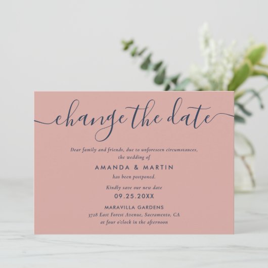 Uitstel van Trouwen in Navy Blauw en Blush Aankondiging (Staand voorkant)