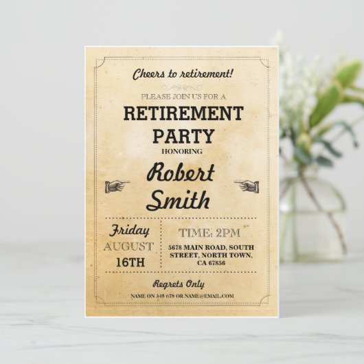 Uittredingen Uitnodiging Rustic Cheers in ruste BB (Staand voorkant)