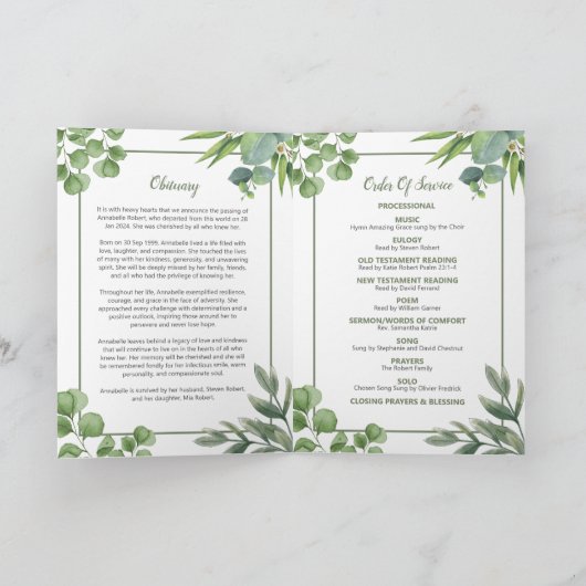 Uitvaartprogramma - Eucalyptus Leaves Design Programma (Binnen)