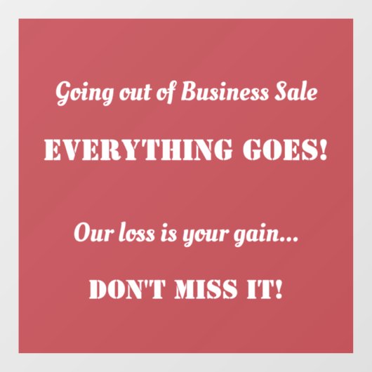 Uitverkoop Advertentie voor Bedrijfsbeëindiging Raamsticker (Vel)