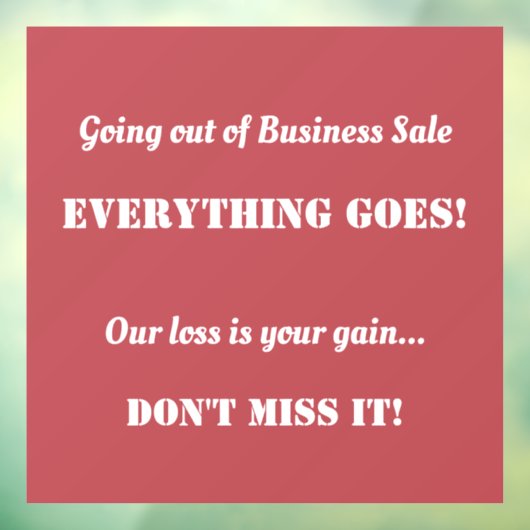 Uitverkoop Advertentie voor Bedrijfsbeëindiging Raamsticker (Vel 3)