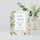 UITVERKOOP! Blauwgroen gele bloemenbruiloft uitnod (Staand voorkant)