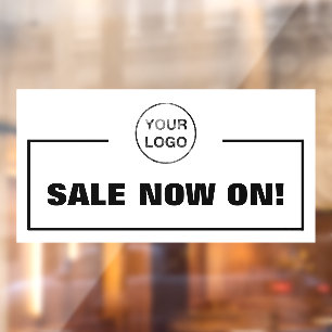 Uitverkoop nu en bedrijfslogo raamsticker