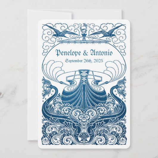  uitvindingen van het Nautical Blue Foil Wedding Kaart (Voorkant)