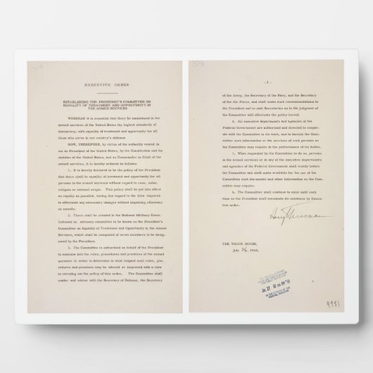 Uitvoerend Besluit 9981 Ontegregatie van de strijd Fotoplaat (Voorkant)