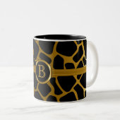Uitvoerend Monogram - Gold & Black Giraffe Pattern Tweekleurige Koffiemok (Voorkant rechts)