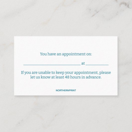 Uitwerkbare tandheelkundige Benoeming en Visitekaartje (Achterkant)