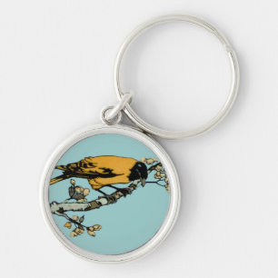 Uitwerking van gele  vogelillustratie sleutelhanger