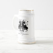 Uitwerking van leeuwen met wervelkolommen bierpul (Voorkant links)