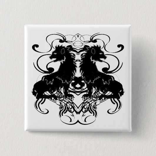Uitwerking van leeuwen met wervelkolommen vierkante button 5,1 cm (Voorkant)
