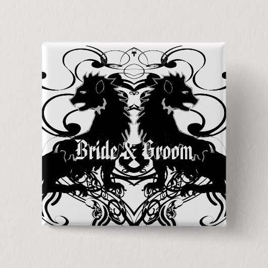 Uitwerking van  leeuwen met wervelkolommen vierkante button 5,1 cm (Voorkant)