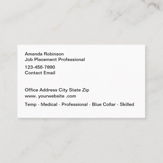 uitzendbureau voor arbeidsbemiddeling visitekaartje (Achterkant)