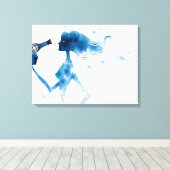 Uitzicht aan de zijkant van de vrouw om lang haar canvas afdruk (Insitu (Houten vloer))