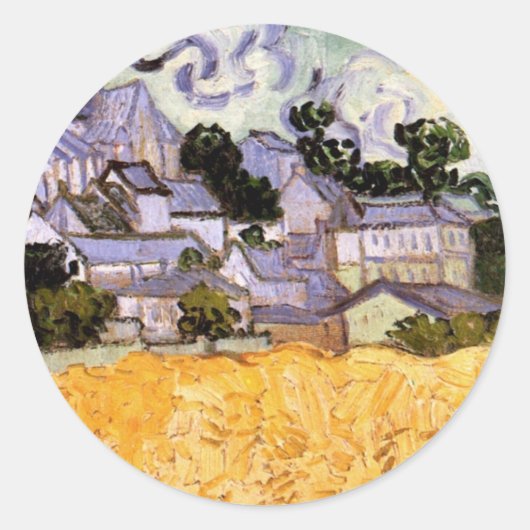 Uitzicht Auvers met kerk van Vincent van Gogh Ronde Sticker (Voorkant)