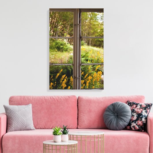 Uitzicht door oud venster canvas afdruk (Insitu (Woonkamer))