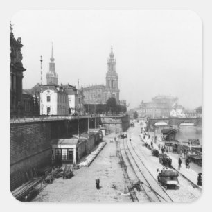 Uitzicht Dresden van de Bruehlsche Terrasse Vierkante Sticker