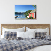 Uitzicht en bothuis van Noorse fjord Canvas Afdruk (Insitu (Slaapkamer))