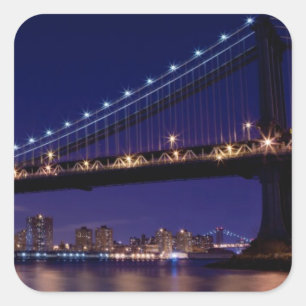 Uitzicht Manhattan-brug 's nachts Vierkante Sticker