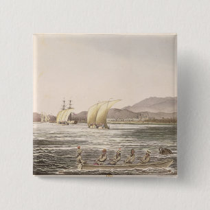 Uitzicht Manilla, Filipijnen, 1826 Vierkante Button 5,1 Cm