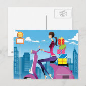 Uitzicht met cadeaus op scooter briefkaart (Voorkant / Achterkant)
