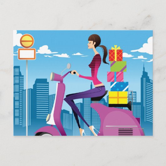 Uitzicht met cadeaus op scooter briefkaart (Voorkant)