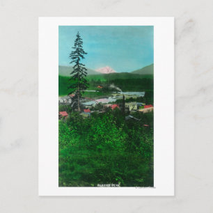 Uitzicht op afstand van Glacier Peak en Town Briefkaart