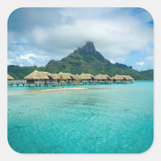 Uitzicht op Bora Bora eiland vierkante sticker (Voorkant)