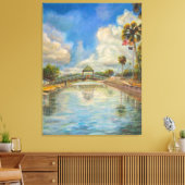 Uitzicht op de loopbrug vanaf het meer canvas afdruk (Insitu (Woonkamer))